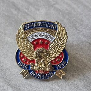 50th Anniversary Normandy Invasion Pin Badge Gold Tone 1944-1994 Eagle